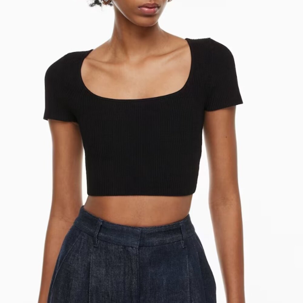 Babaton Sculpt Knit Cropped Tank Top XS Black Square Neck